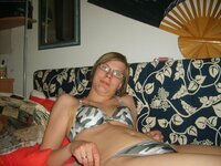 Nerdy amateur blonde wife posing at home