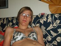 Nerdy amateur blonde wife posing at home