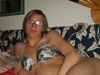 Nerdy amateur blonde wife posing at home