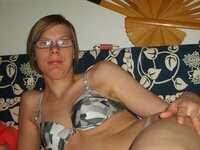 Nerdy amateur blonde wife posing at home