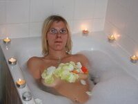 Nerdy amateur blonde wife posing at home