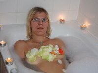 Nerdy amateur blonde wife posing at home