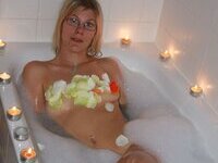 Nerdy amateur blonde wife posing at home