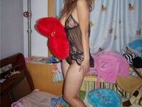 Asian amateur wife posing at home