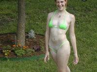 Green bikini outdoor photoshoot