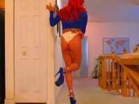 Airhead Redhead in Hot White Daisy Dukes