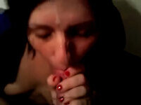 Cute teen Megan sucking big cock and gets face glazed