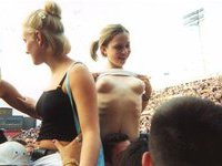 Flashing round boobies in public