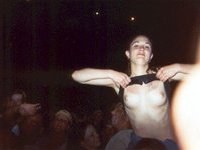 Flashing round boobies in public