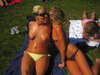 Lesbian babes kissing outdoors