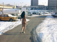 Naked outdoors on a winter day
