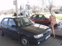 Blonde nude in public