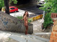 Nude chick in a public place