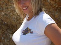 Stunning busty blonde outdoors