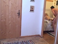 Horny pretty blonde milf allow the door open for a dude filmed her sex actions