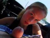Natural blonde sucking and boned in a car