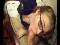 Blonde with cute glasses masturbating her tight hole