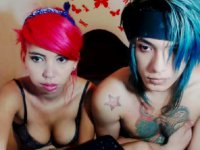A colorful Asian couple getting naked on cam