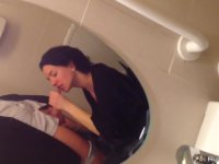 Short haired wife sucks a cock in the bathroom