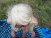 Blonde with glasses sucks cock and has sex near the lake