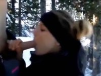 Blowjob in the snowy mountains