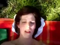 Cum on the face of a girlfriend in nature