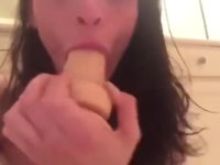 Shaved pussy babe fucks herself with a sex toy