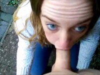 POV blowjob in the park from milf bitch