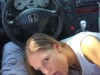 POV sex in a car with a young babe and creampie