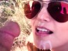 Young bitch sucks big cock on the street POV
