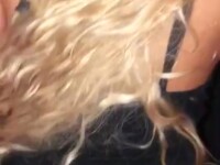 Hot blonde bent over and screams as I pull her hair hard.