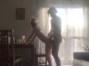 Kneeling pleasure turns into wild fucking at the table
