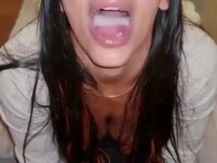 Cum down a pretty brunette's throat.
