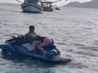 Passionate jetski blowjob cum in mouth and hot kisses