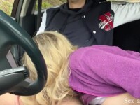 A cheeky blowjob in the car, his hands were squeezing my head, demanding more